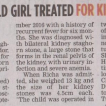 4 year old girl treated for kidney ailment