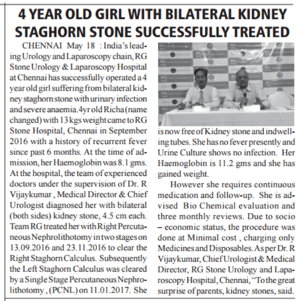 Successful Bilateral Kidney Stag horn